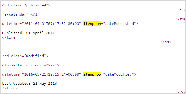 Microdata in source code